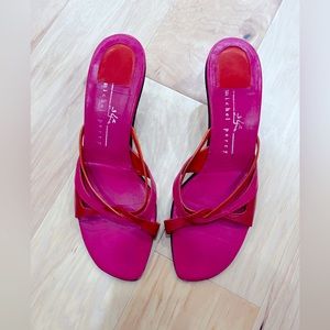Vintage Michel Perry Leather Kitten Heel Sandals